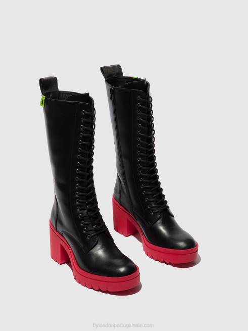 tunder preto (sola vermelha) L02L315 botas com cadarço taly884 Fly London mulheres