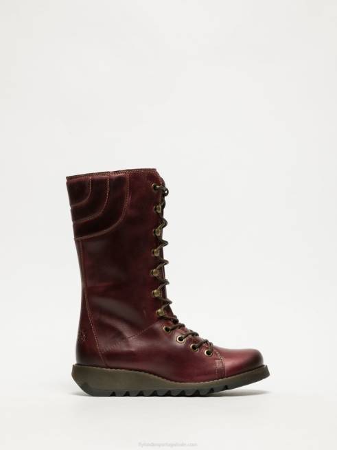 vermelho escuro L02L289 botas de cadarço Fly London mulheres