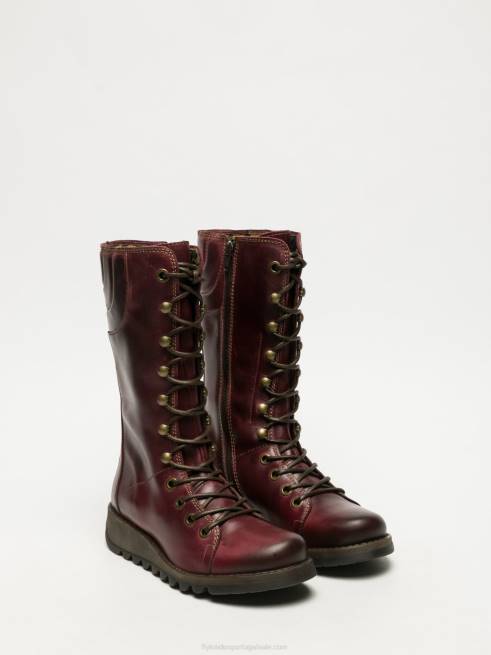 vermelho escuro L02L289 botas de cadarço Fly London mulheres