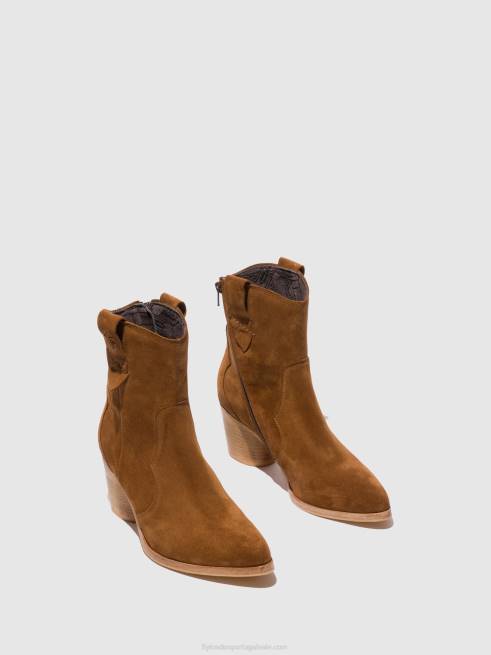 camurça conhaque L02L187 botins com fecho de correr alba825 Fly London mulheres