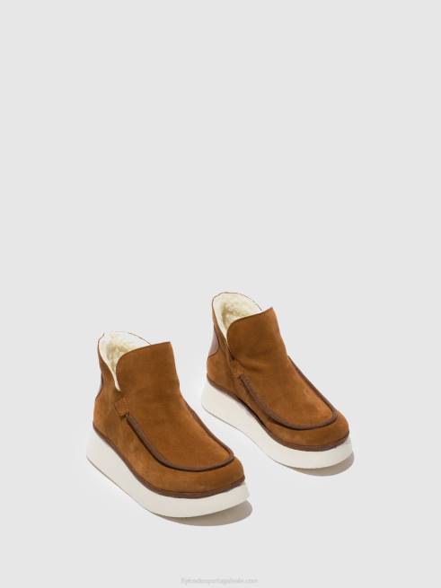 camurça/tapete conhaque L02L173 botins bico redondo coze348 Fly London mulheres