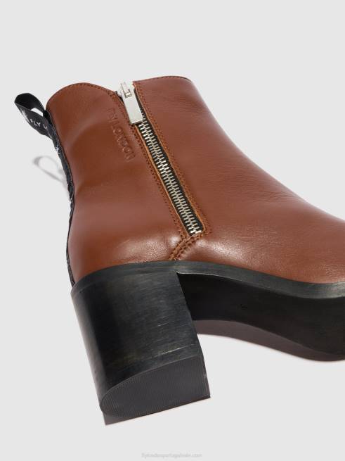 conhaque L02L79 botins com fecho de correr ader912 Fly London mulheres