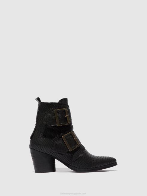 croco preto L02L243 botins de fivela aria827 Fly London mulheres