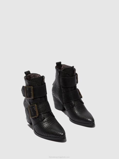 croco preto L02L243 botins de fivela aria827 Fly London mulheres