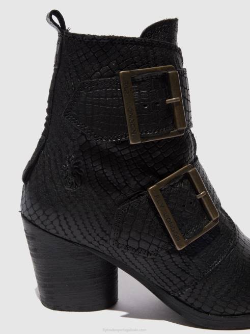 croco preto L02L243 botins de fivela aria827 Fly London mulheres