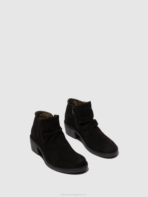 óleo de camurça preta L02L2 botins com fecho de correr merk093 Fly London mulheres