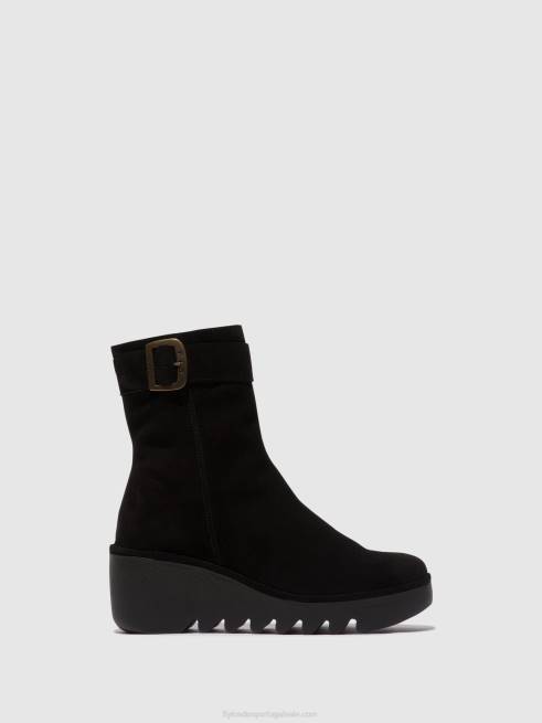 óleo de camurça preta L02L5 botins com fecho de correr bepp396 Fly London mulheres