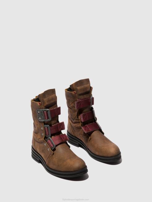 marrom L02L157 botins de fivela kiff682 Fly London mulheres