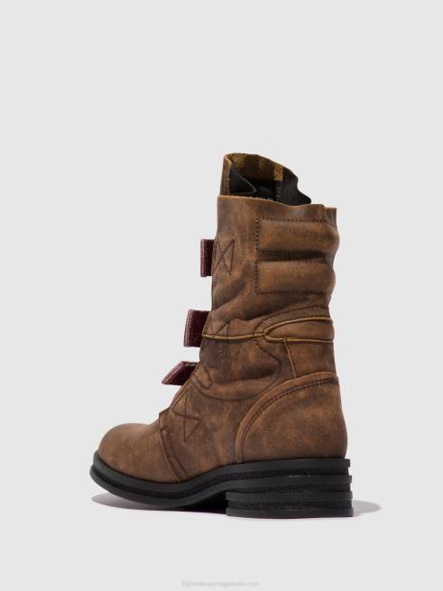 marrom L02L157 botins de fivela kiff682 Fly London mulheres