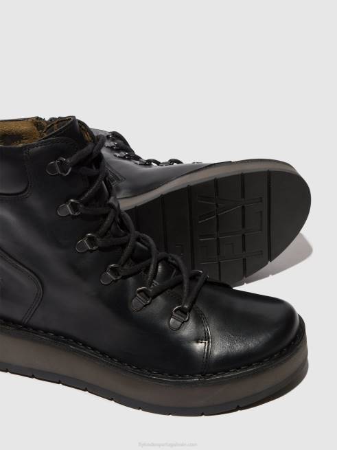 preto L02L87 botins com cadarço roxy094 Fly London mulheres