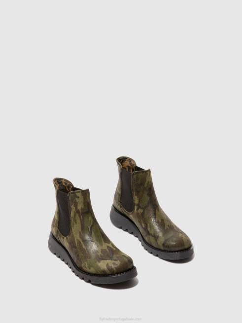 salv camuflagem verde militar L02L218 botins chelsea Fly London mulheres