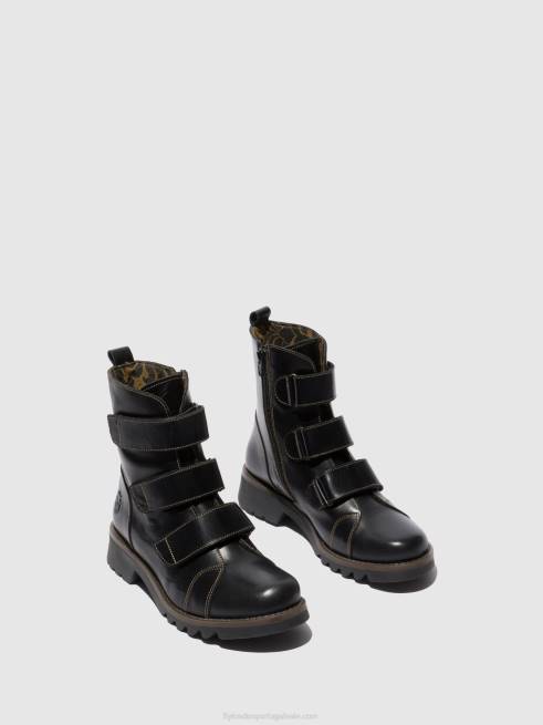 tapete preto L02L190 botins de velcro rach790 Fly London mulheres