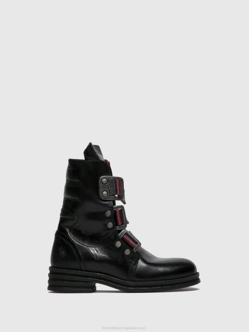 tapete preto L02L259 botins de fivela kiff682 Fly London mulheres