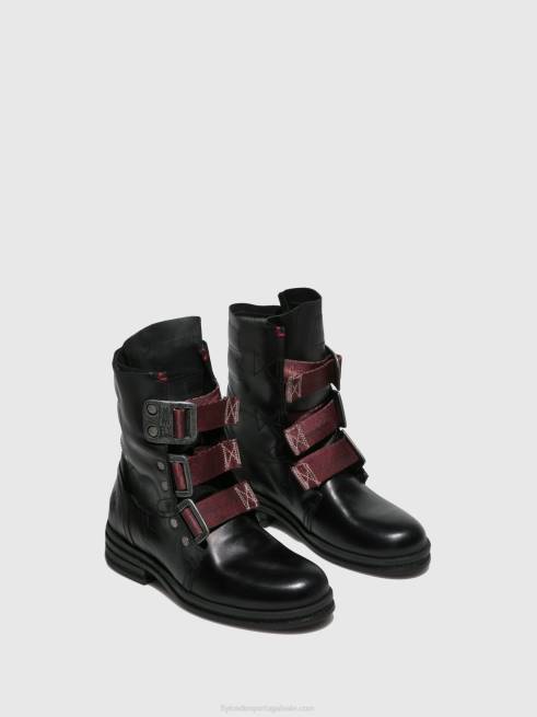 tapete preto L02L259 botins de fivela kiff682 Fly London mulheres