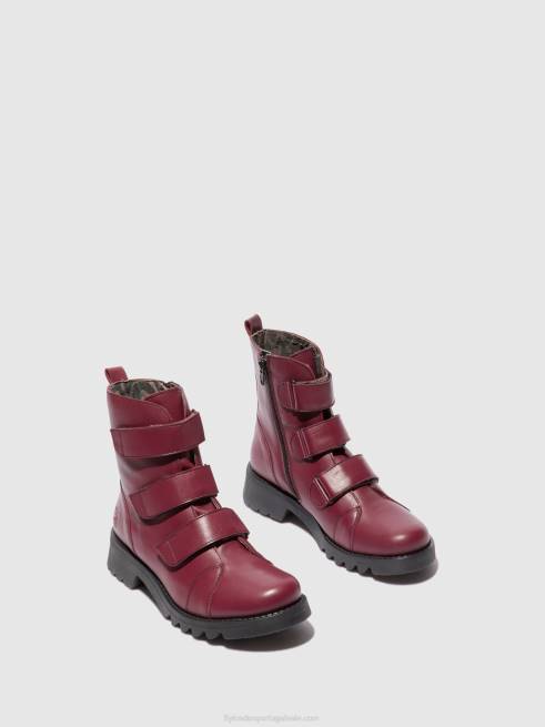 vinho de couro (preto) L02L191 botins de velcro rach790 Fly London mulheres