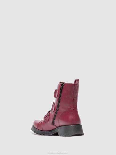 vinho de couro (preto) L02L191 botins de velcro rach790 Fly London mulheres