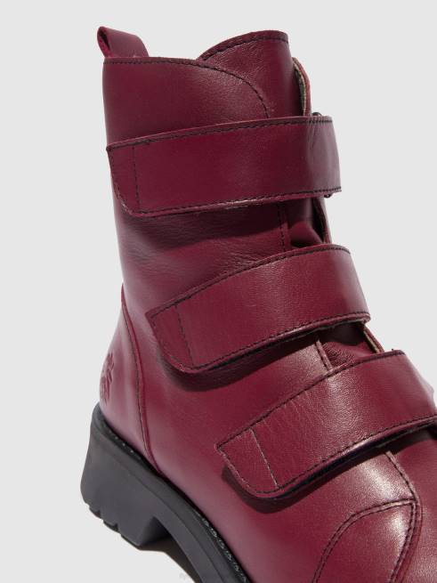 vinho de couro (preto) L02L191 botins de velcro rach790 Fly London mulheres
