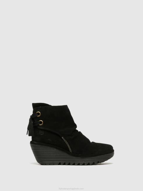 yama camurça preta L02L17 botins de cunha Fly London mulheres
