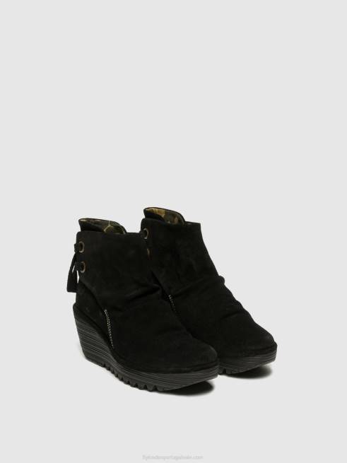 yama camurça preta L02L17 botins de cunha Fly London mulheres