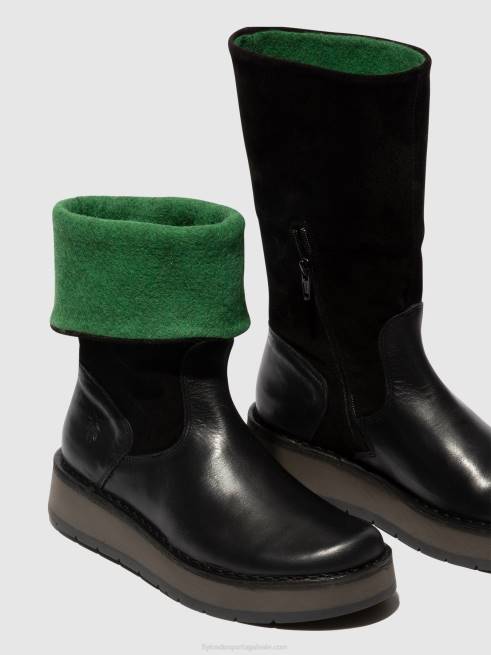 Preto Verde) L02L297 botas com zíper regra083 Fly London mulheres