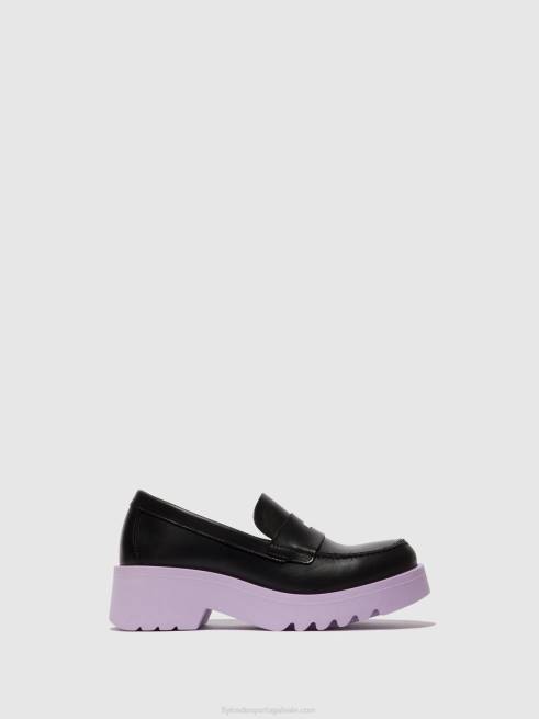 preto (sola violeta) L02L651 mocassins sapatos moat948 Fly London mulheres