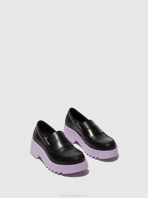 preto (sola violeta) L02L651 mocassins sapatos moat948 Fly London mulheres