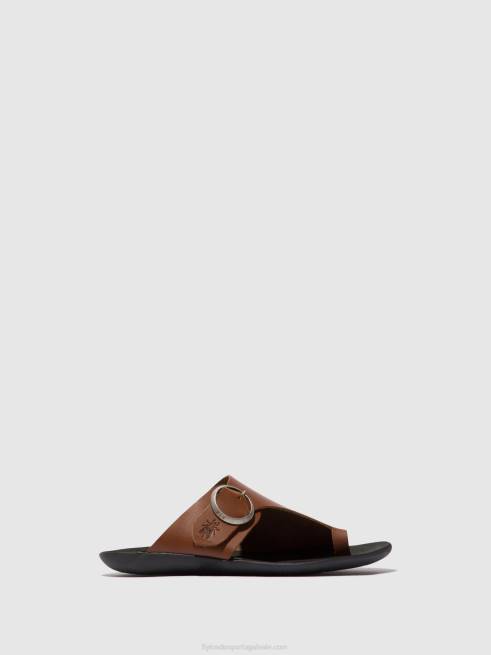 conhaque L02L382 mules abertos mica758 Fly London mulheres