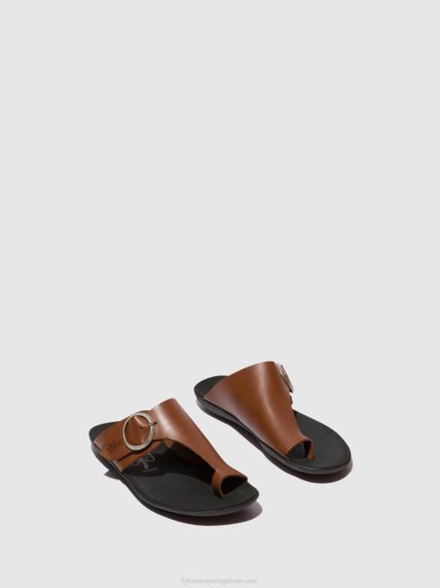 conhaque L02L382 mules abertos mica758 Fly London mulheres