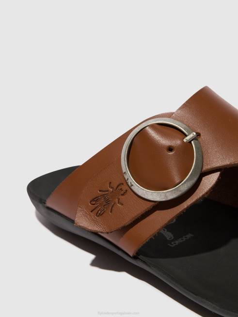 conhaque L02L382 mules abertos mica758 Fly London mulheres
