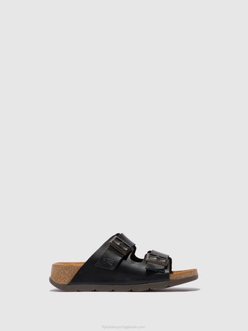 freio preto L02L387 mules bico aberto caja721 Fly London mulheres