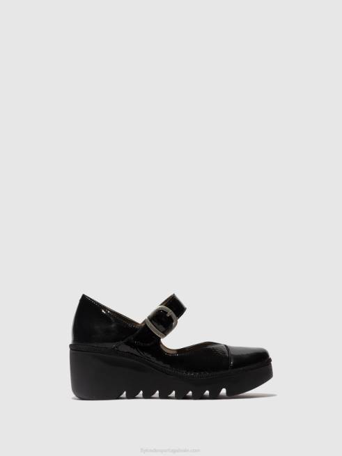 luxo preto L02L621 sapato fivela baxe428 Fly London mulheres