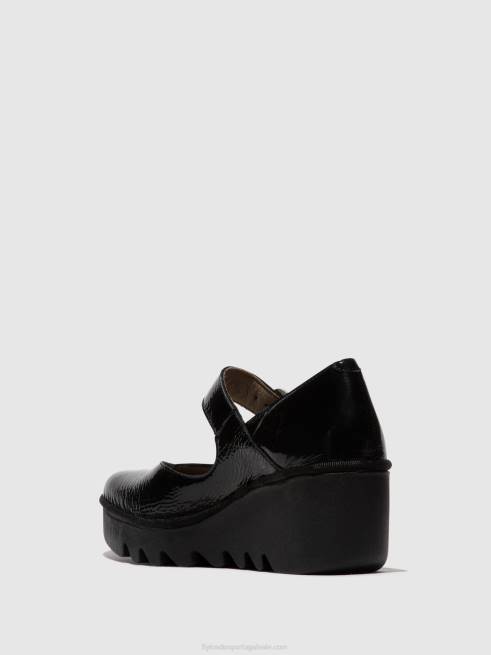 luxo preto L02L621 sapato fivela baxe428 Fly London mulheres
