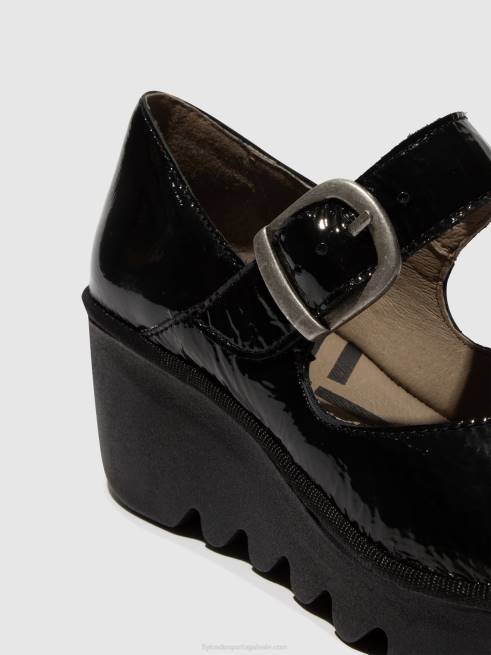 luxo preto L02L621 sapato fivela baxe428 Fly London mulheres