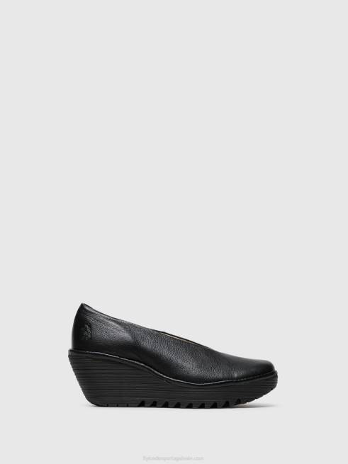 preto brilhante L02L702 sapatos de cunha yaz Fly London mulheres