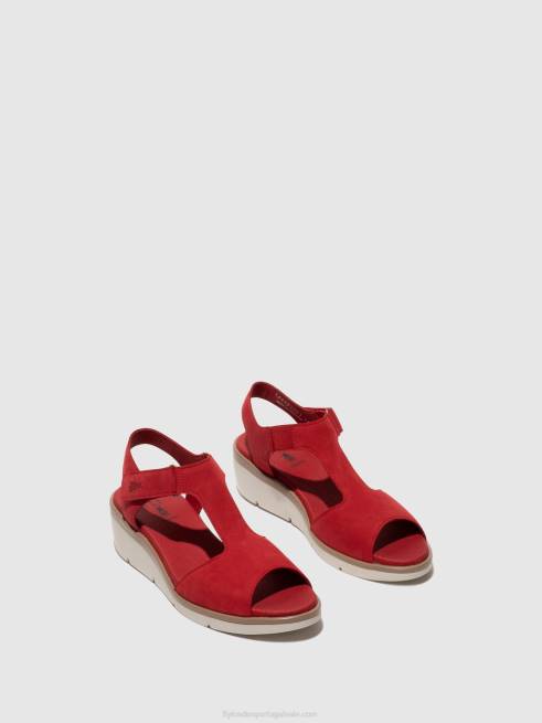 batom vermelho L02L403 sandálias com tira em T nova932 Fly London mulheres