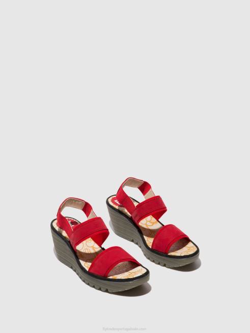 batom vermelho L02L436 sandália rasteira yaco416 Fly London mulheres