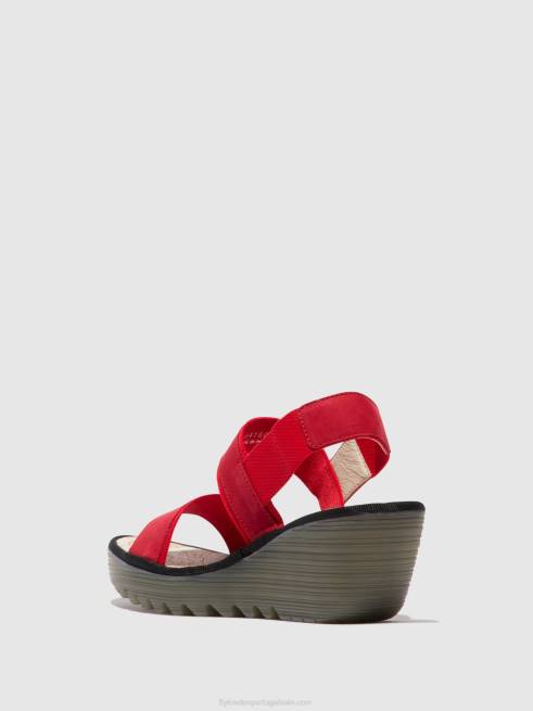 batom vermelho L02L436 sandália rasteira yaco416 Fly London mulheres