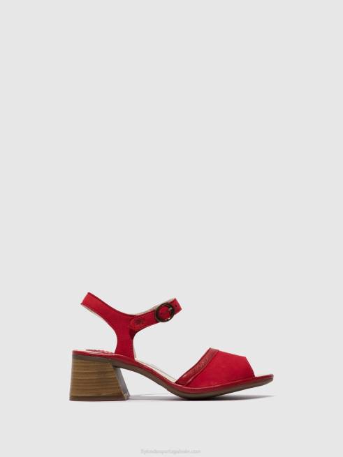 batom vermelho L02L570 sandália tira no tornozelo lear374 Fly London mulheres