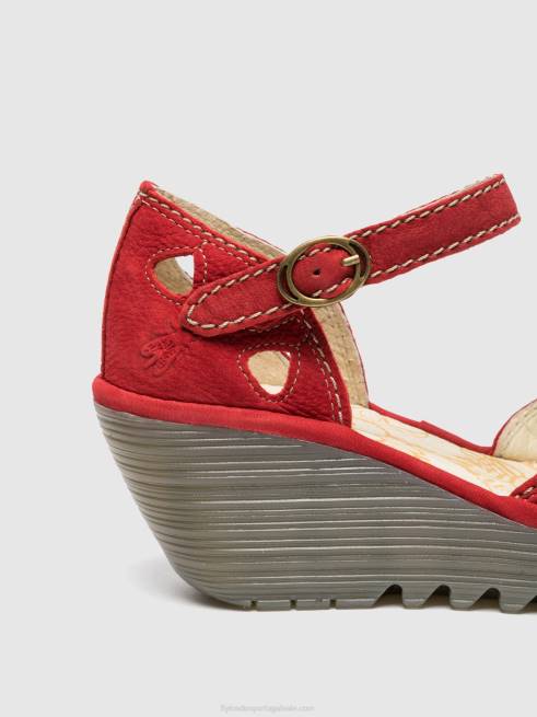 batom vermelho L02L617 sandálias de cunha yuna Fly London mulheres