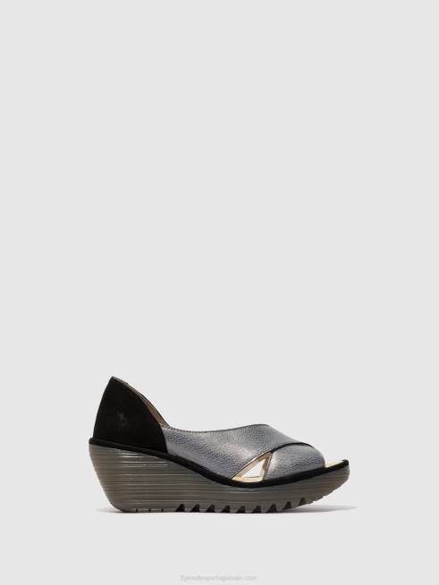 cinzento Preto L02L560 sandálias cruzadas yoma307 Fly London mulheres