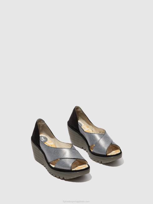 cinzento Preto L02L560 sandálias cruzadas yoma307 Fly London mulheres