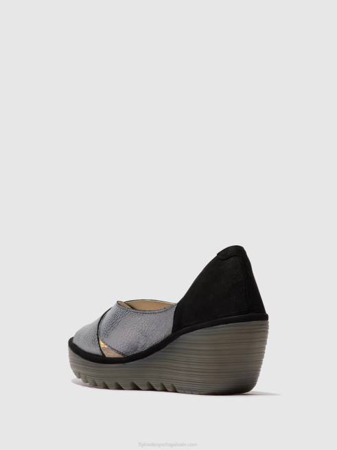 cinzento Preto L02L560 sandálias cruzadas yoma307 Fly London mulheres