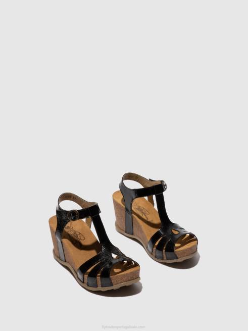 luxo preto L02L610 sandálias com tira em T gumy777 Fly London mulheres