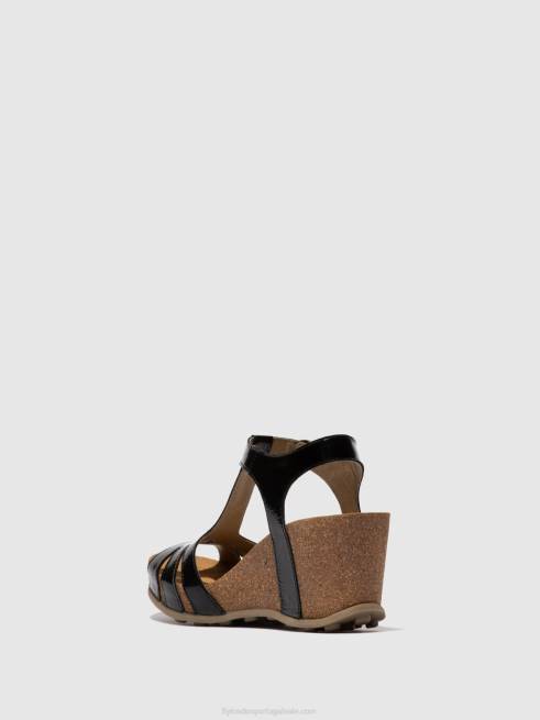 luxo preto L02L610 sandálias com tira em T gumy777 Fly London mulheres