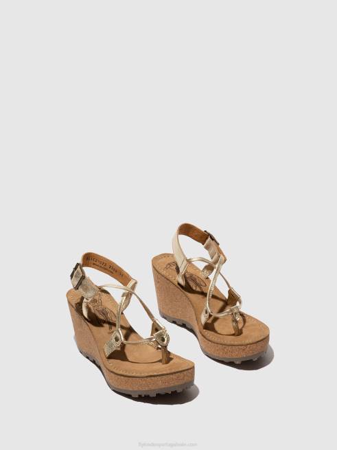 ouro L02L521 sandálias de tira em t gosh Fly London mulheres