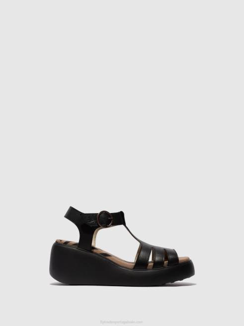 preto L02L413 sandália tira t duma955 Fly London mulheres
