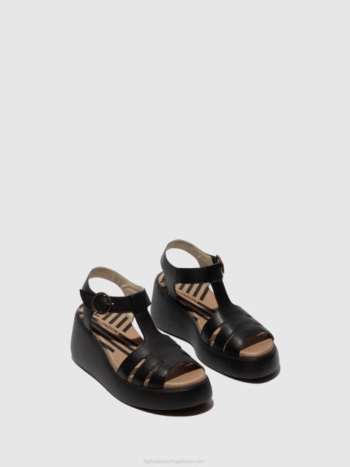 preto L02L413 sandália tira t duma955 Fly London mulheres