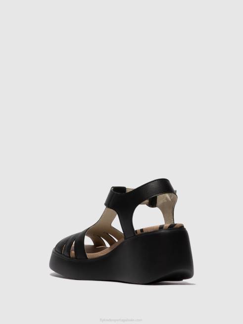 preto L02L413 sandália tira t duma955 Fly London mulheres