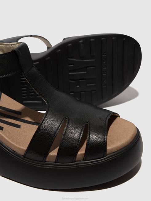 preto L02L413 sandália tira t duma955 Fly London mulheres