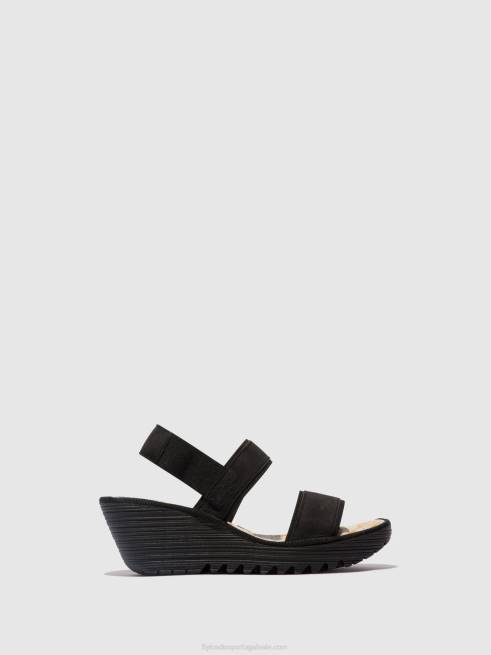 preto L02L437 sandália rasteira yaco416 Fly London mulheres